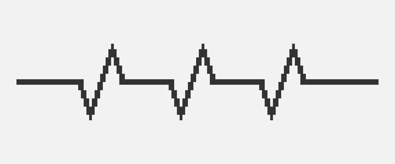 black and white simple flat 1bit vector pixel art of heartbeat cardiogram line