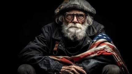 Elderly Veteran Clutching American Flag on Memorial Day
