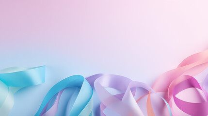 Abstract party wallpaper with soft pastel color ribbons on light purple and blue gradient background. Copy space concept. Elegant display for event or product promotion
