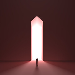 Hope, A man walking through the light, Light at the end of the tunnel, Symbol of dark times ending, hope on horizon, future success, hope imagination, shadow of the man, 3D rendering