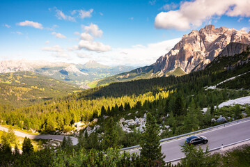 Scenic mountain road in Dolomite alps, Italy in summer