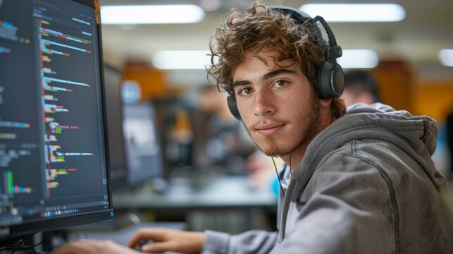 Student Working on Code Development