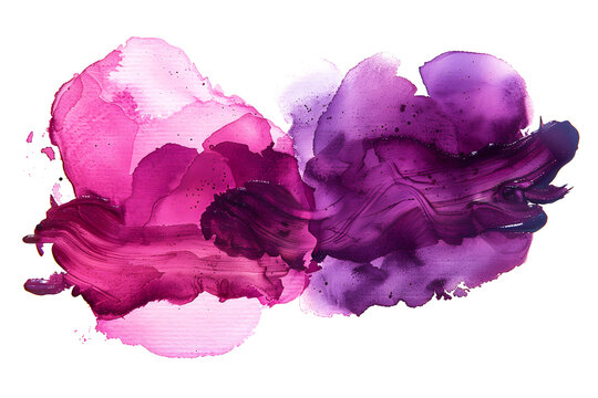 Purple and magenta cloud-like watercolor paint stain on white canvas.