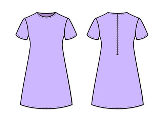Basic female dress front and back view template flat sketch vector illustration - 761224327