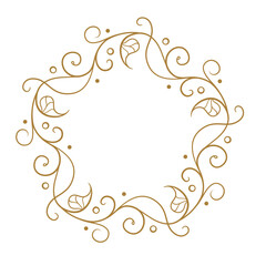 Vector round floral frame with ivy leaves decoration. Vintage style ivy stems wreath. - 761224542