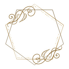 Vector polygonal vintage style frame with floral decoration. - 761224927
