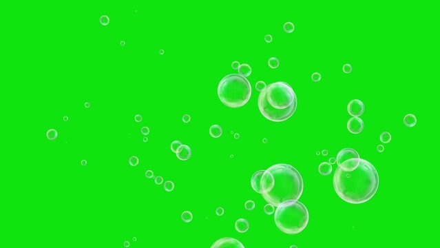 Transparent bubbles on green background. Motion graphic