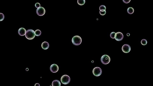 Transparent bubbles on dark background. Motion graphic