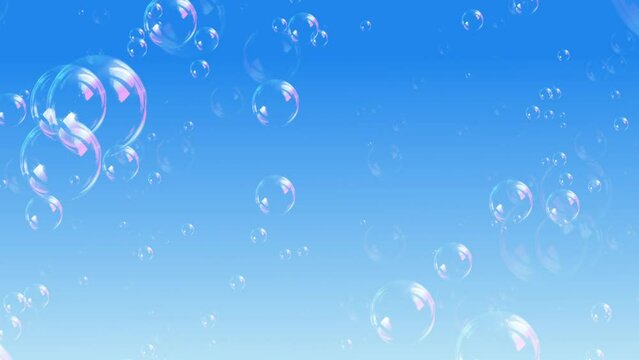 Transparent bubbles on sky blue background. Motion graphic
