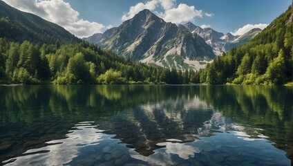 Fototapeta premium Mountain and Lake Views in Spring and Summer