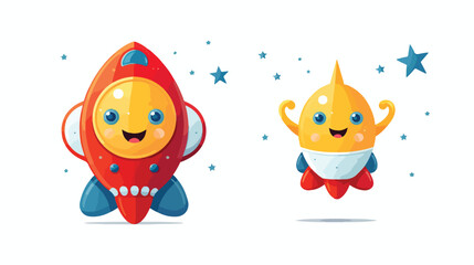 Cartoon character of rocket with smile pose flat vector
