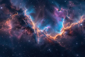 Fototapeten wallpaper of a supernova explode space, cosmos, blue, pink, green, lot of stars everywhere,  © Uwe
