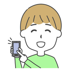 スマートフォンをタッチする男性　上半身　イラスト