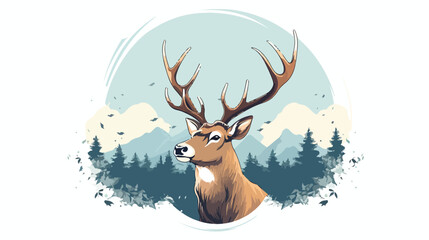 Cartoon stag head with thought bubble flat vector