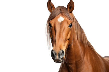 Brown Horse With White Spot on Forehead. On a White or Clear Surface PNG Transparent Background.