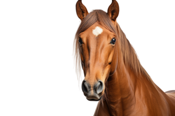 Brown Horse With White Spot on Forehead. On a White or Clear Surface PNG Transparent Background.