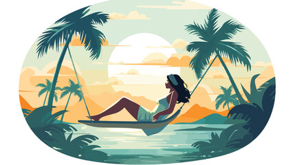 Obraz na płótnie Canvas Character girl relax on tropical island female swing