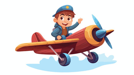 Character illustration boy riding a plane children background