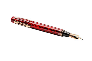 Red Fountain Pen With Gold Trim. On a White or Clear Surface PNG Transparent Background.