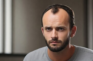 Obraz premium Man with receding hairline bald patches of the temple area of the head and above