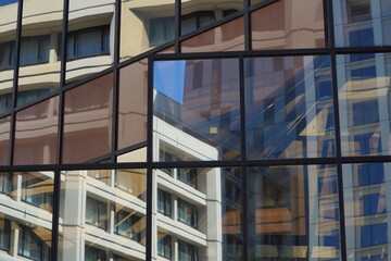 A kaleidoscope of buildings and windows in an urban business building setting