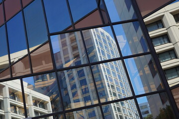 A kaleidoscope of buildings and windows in an urban business building setting