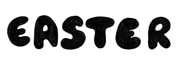 Grunge Hand drawn Easter Typography doodle isolated on white background. Chalk doodle word of Easter. 