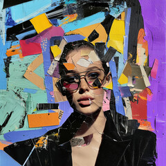 Abstract art portrait of young woman with sunglasses