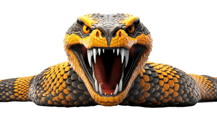 A snake with its mouth agape, showcasing its menacing fangs in a striking display of primal aggression