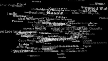 Name of countries of world displayed on black background celebrating cultural diversity and global exploration in travel