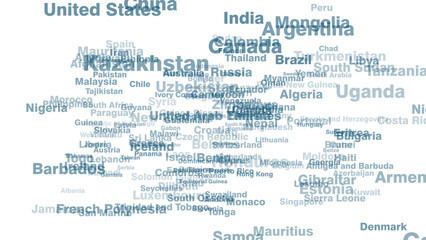 Breaking news country names shine on white background for travel exploration and tourism marketing