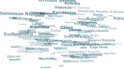 Country name headlines on white background breaking news about countries of world