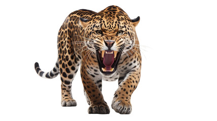 A powerful leopard displays its dominance with a wide-open mouth