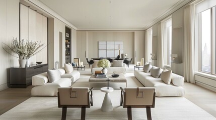 Fototapeta premium Clean lines, neutral colors, and sleek furniture create a streamlined and sophisticated space