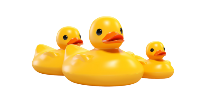 A group of yellow rubber ducks sitting together in a row