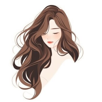 Glamour beautiful woman with long brown hair. Modern flat illustration on white background