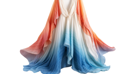 A woman radiantly wears a vibrant rainbow colored dress, standing out among the crowd