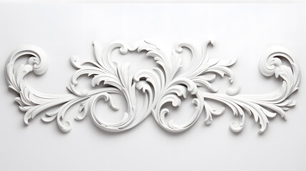 Baroque style White decorative relief on the wall, 3D illustration of beautiful detailed ornament with acanthus leaves