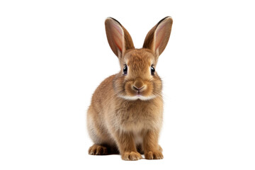 Obraz premium Brown Rabbit Sitting on White Floor. On a White or Clear Surface PNG Transparent Background.