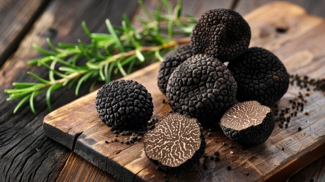 close-up of black truffle on table
