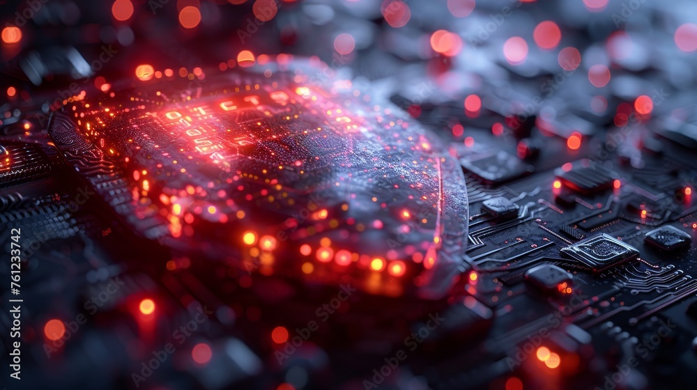 Aufkleber Data encryption, digital data network security, high-speed data analysis, data packet distribution, and future technology digital background concepts are all part of Hi-tech Shield of Cyber Security.