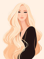 beautiful woman illustration with long blond hair,Generative AI