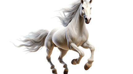 Naklejka na ściany i meble A majestic white horse gallops gracefully through the air