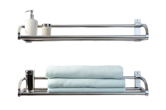 Two Towel Racks Installed Side by Side. On a White or Clear Surface PNG Transparent Background.