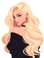 beautiful woman illustration with long blond hair,Generative AI