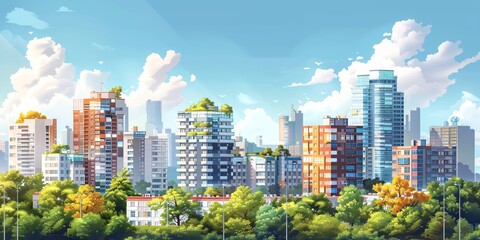 Metropolis view of a housing district featuring contemporary high-rise residences and fresh urban scenery.