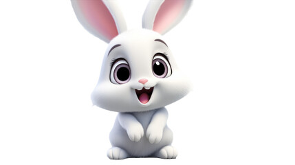 A jubilant white rabbit with a wide smile on its face