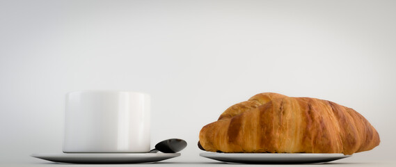 coffee and croissant isolated on white background - 761234516