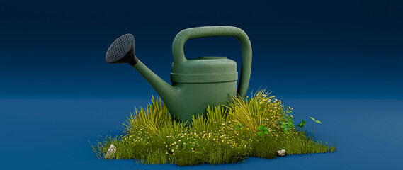 watering can isolated on blue background