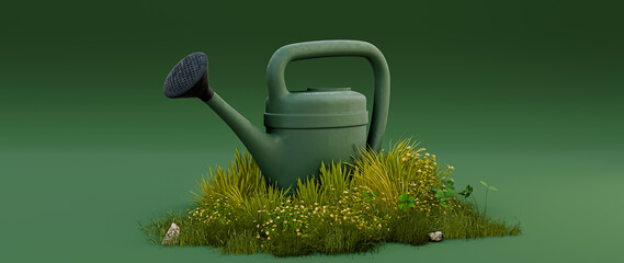 watering can isolated on green background